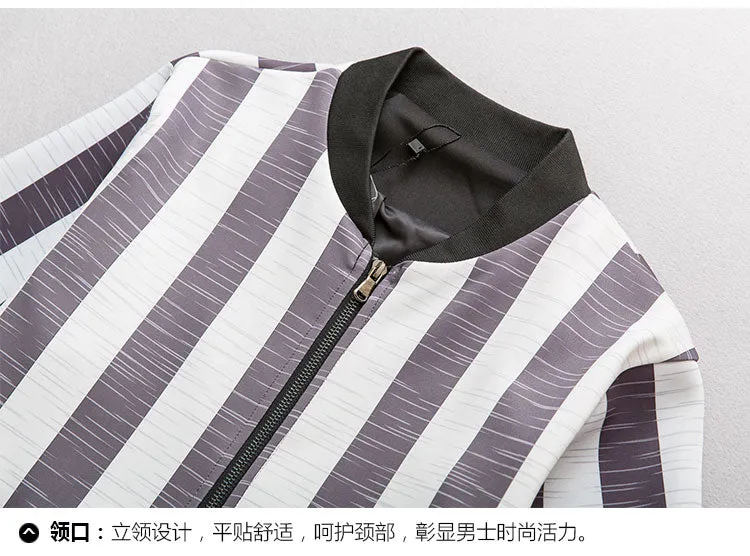 Big Vertical Stripes Korean Style Men Slim Fit Jacket