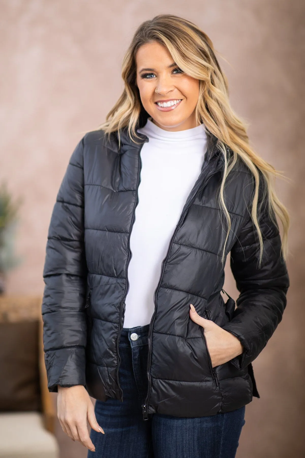 Black Belted Puffer Jacket