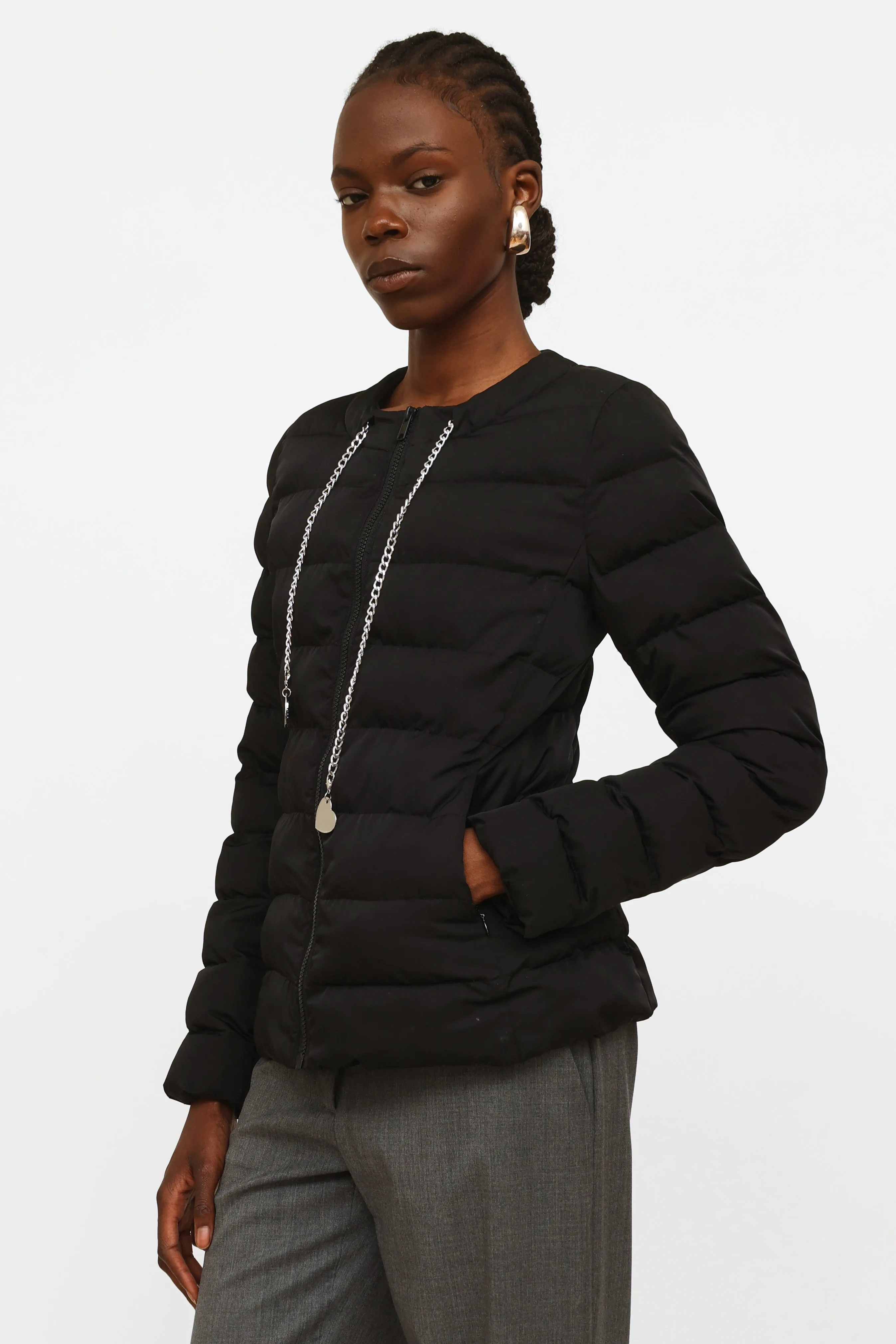 Black Chained Puffer Jacket