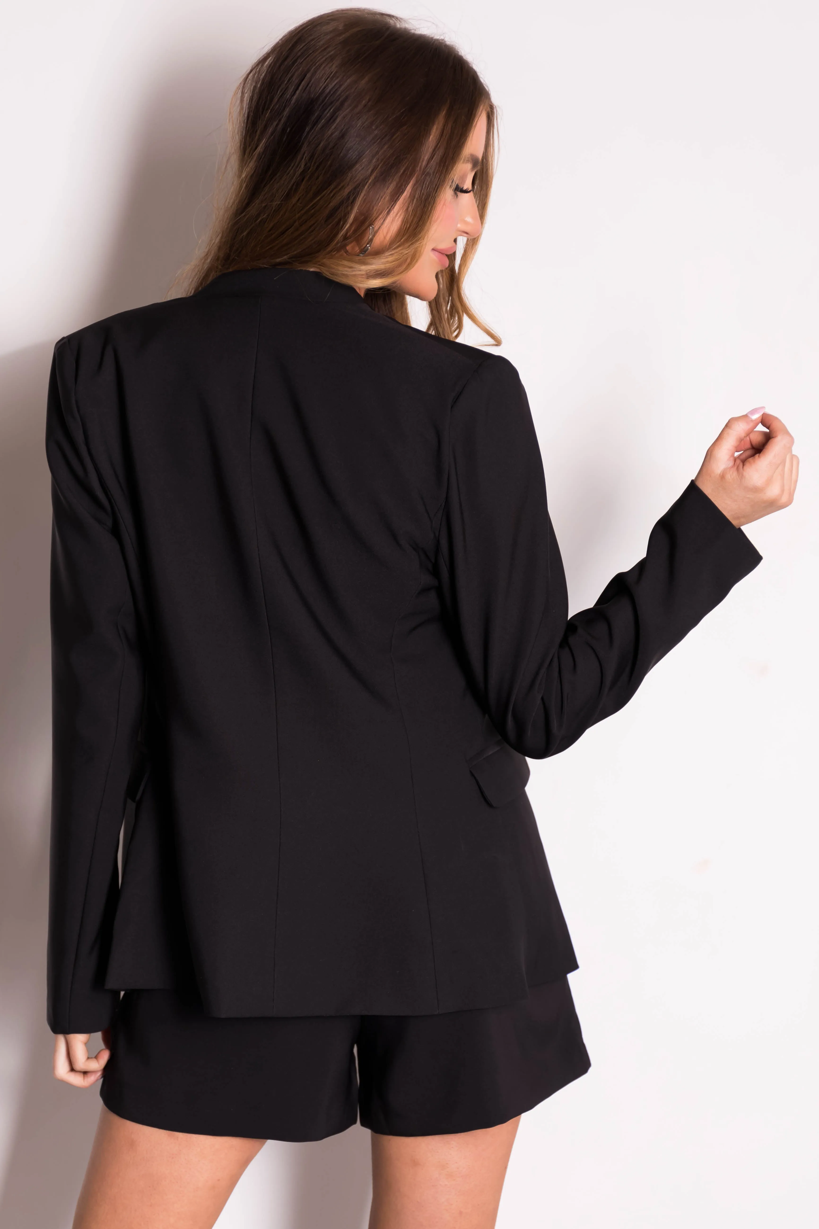 Black Open Front Solid Blazer