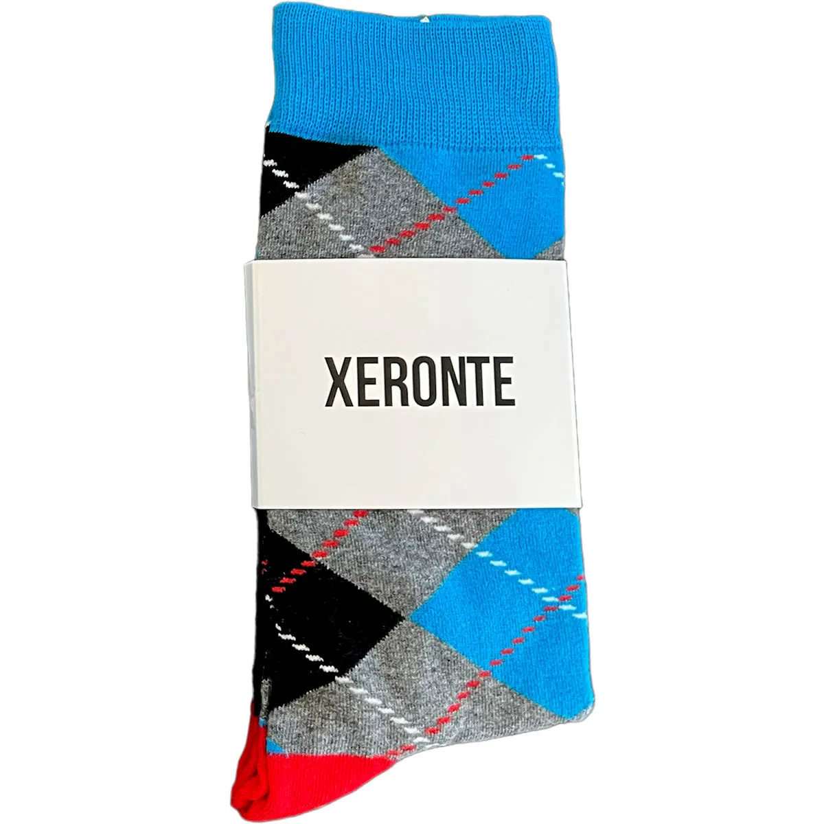 Black Red Blue Argyle Mens Crew Socks