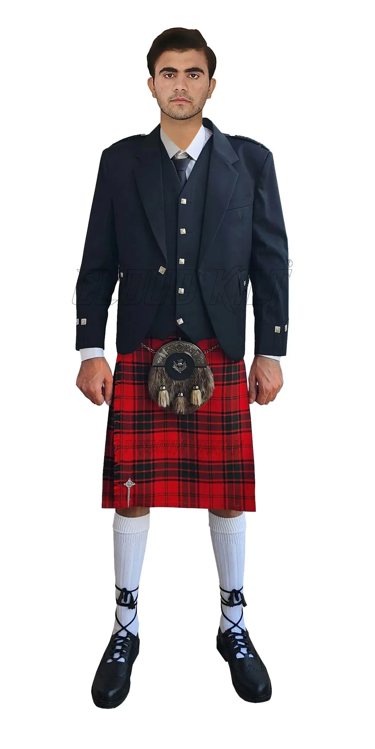 Black Tweed Argyll Wedding Kilt Outfit With Maxwell Modern Tartan Kilt