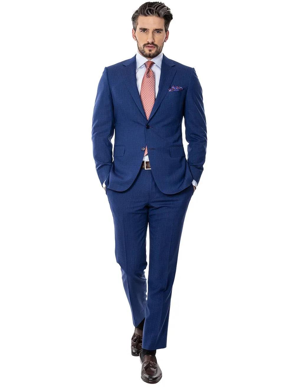 Blue Micro Check Classic Fit Suit Blue