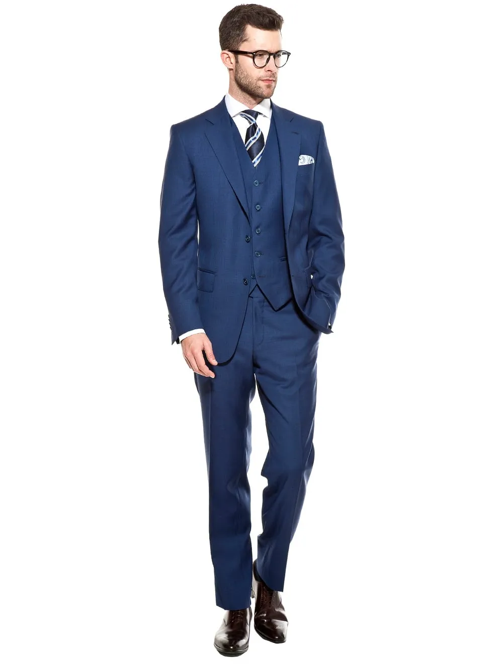 Blue Self Check Wool Classic Fit Suit Blue