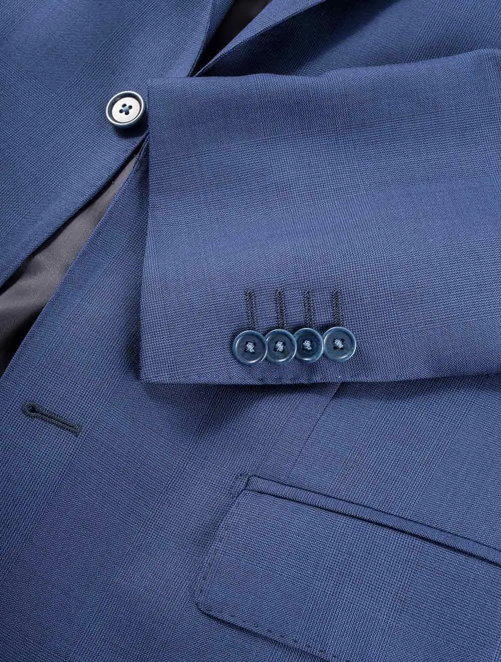 Blue Self Check Wool Classic Fit Suit Blue