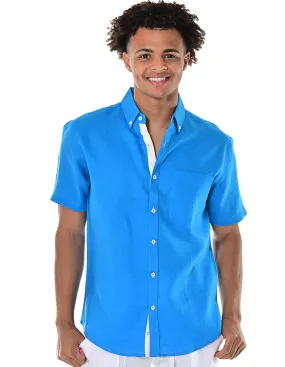 Bohio Men's 100% Linen Short Sleeve Shirt w/Pocket & Contrast Buttons in (2) Colors-MLS1554