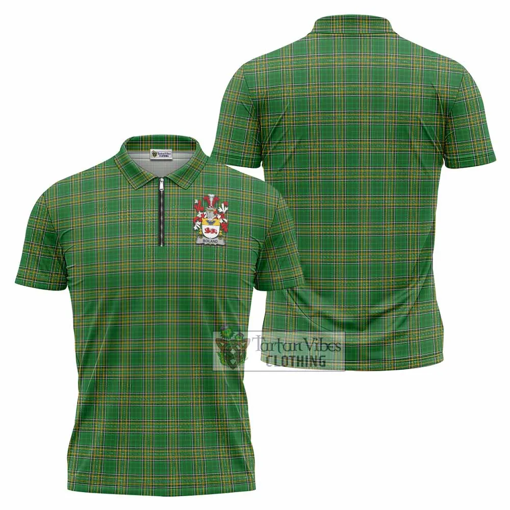 Boland Irish Clan Tartan Zipper Polo Shirt with Coat of Arms