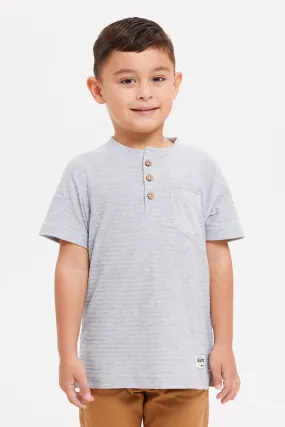 Boys Grey Henley Jacquard T-Shirt