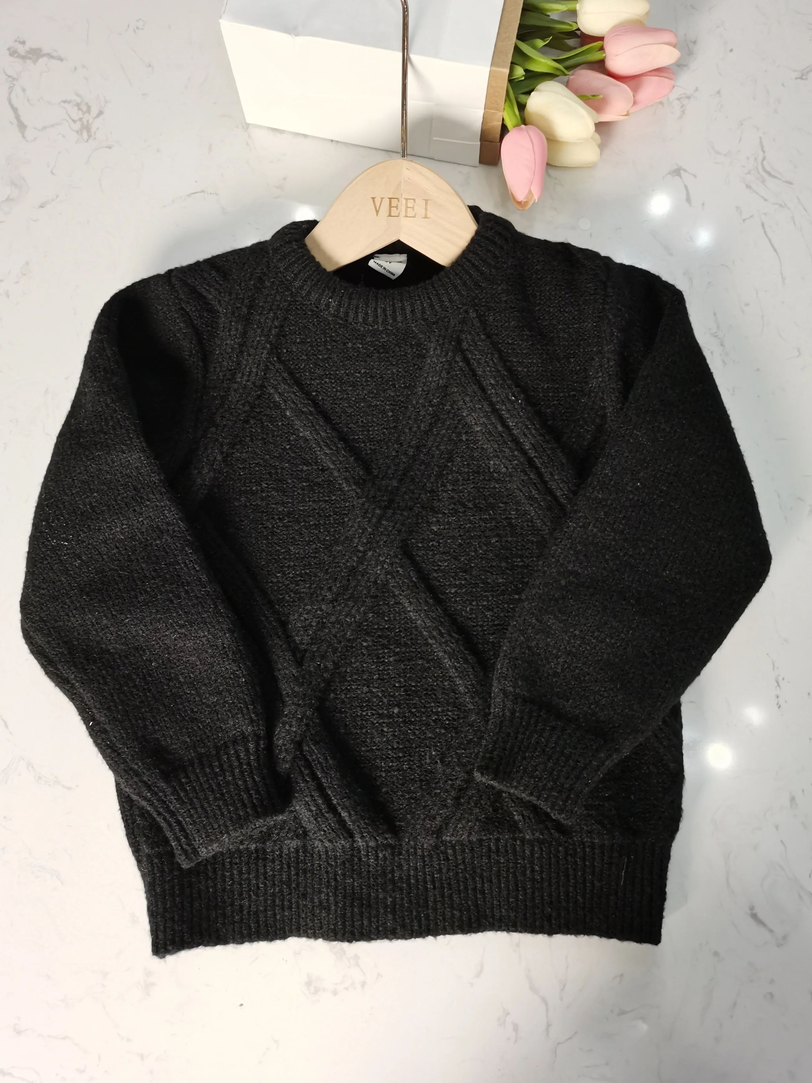 Boys Plain Color Sweater, Knit Long Sleeve Pullover Top Kids Clothes Fall Winter