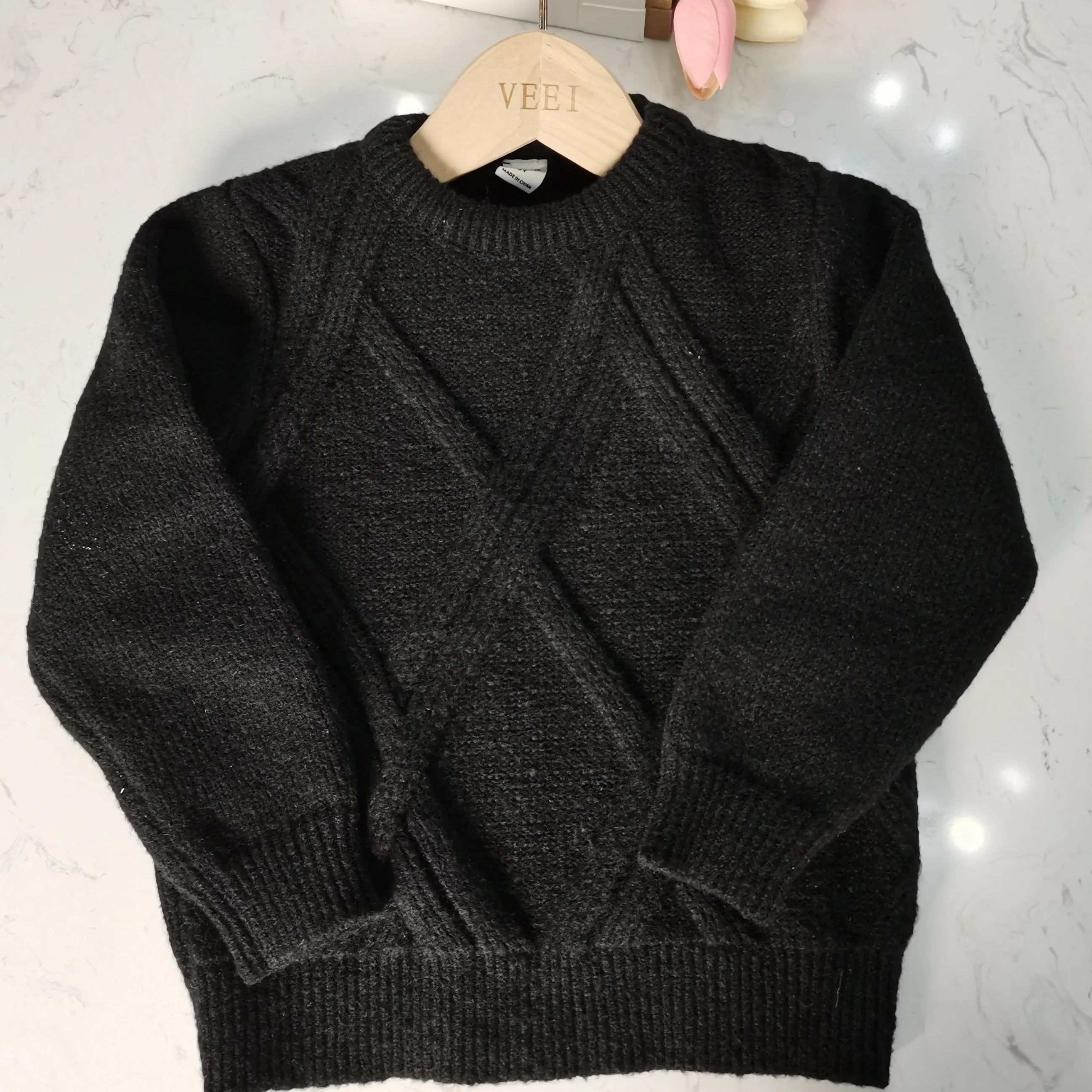 Boys Plain Color Sweater, Knit Long Sleeve Pullover Top Kids Clothes Fall Winter