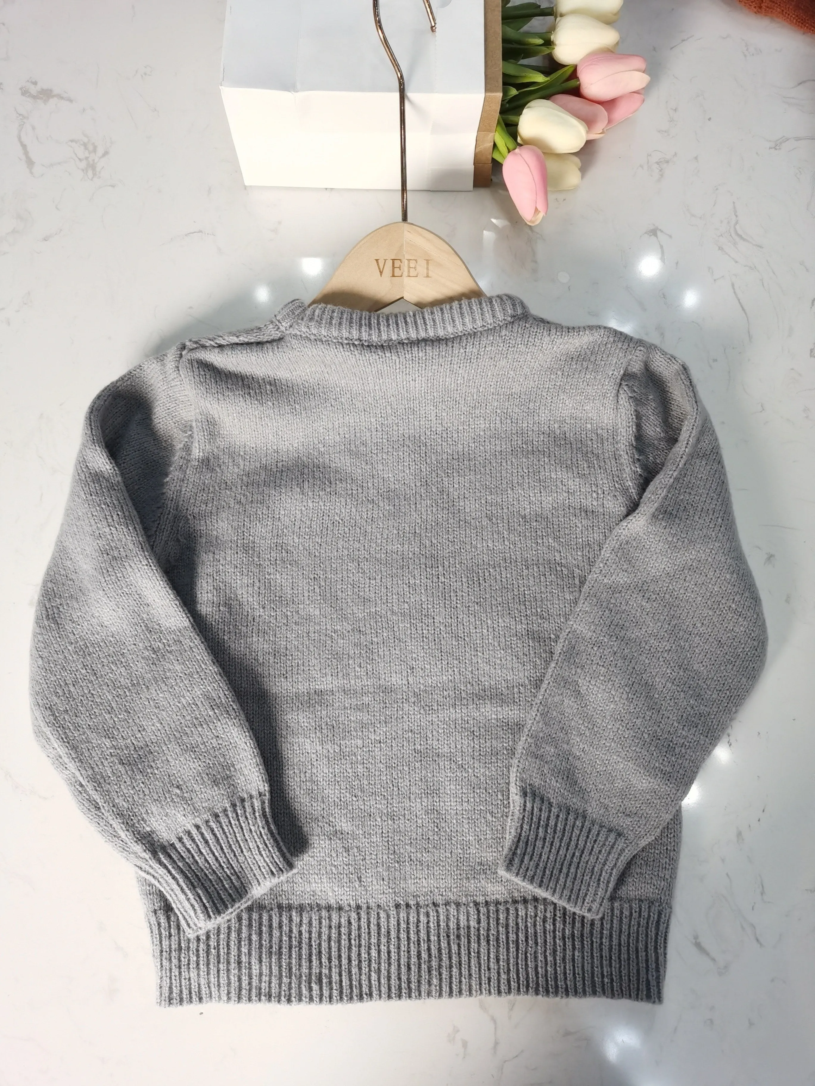 Boys Plain Color Sweater, Knit Long Sleeve Pullover Top Kids Clothes Fall Winter