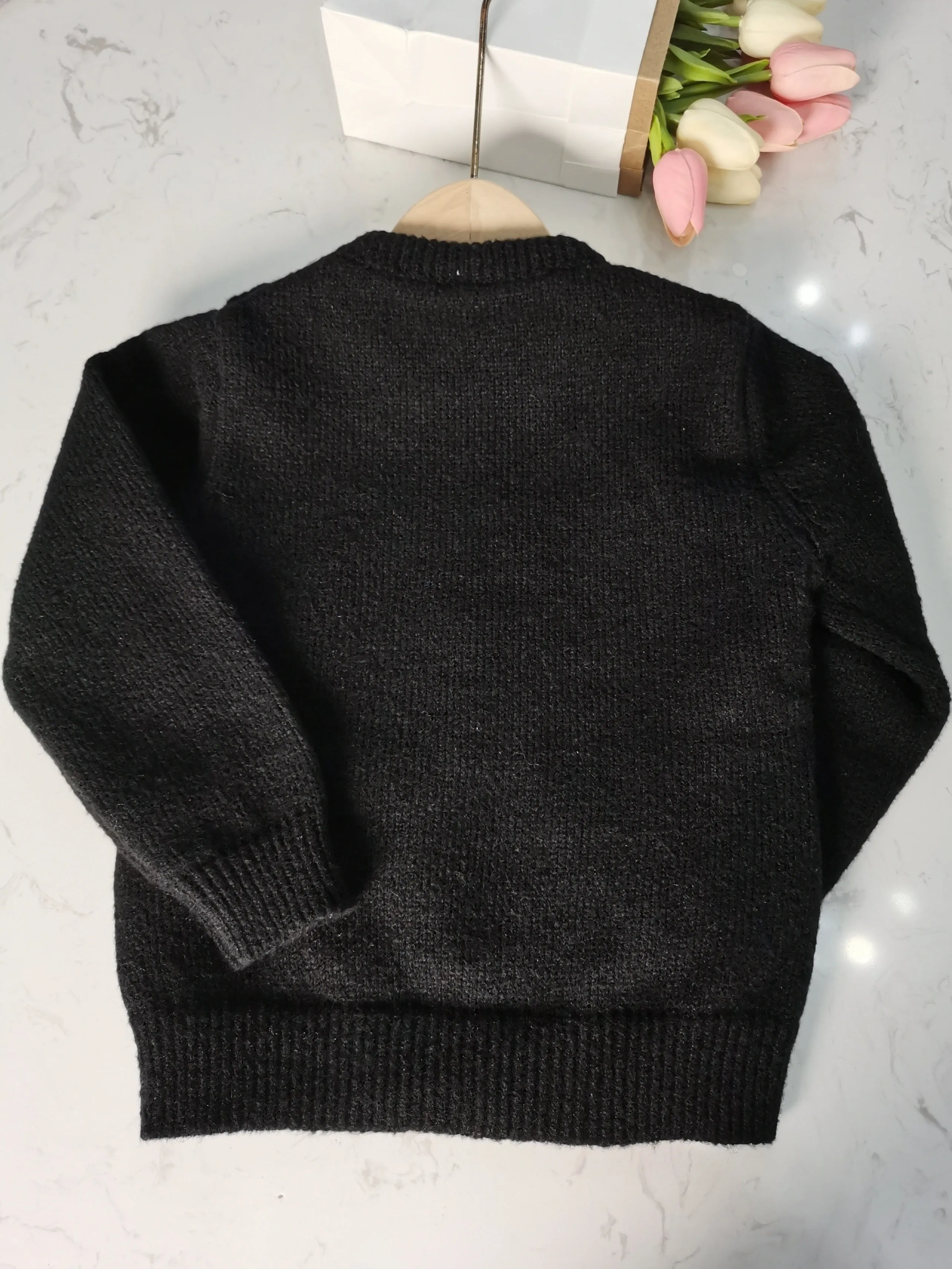 Boys Plain Color Sweater, Knit Long Sleeve Pullover Top Kids Clothes Fall Winter