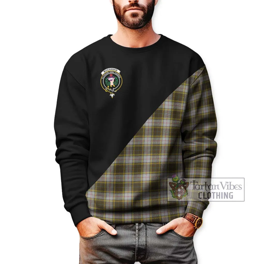 Buchanan Dress Tartan Sweatshirt with Family Crest and Military Logo Style