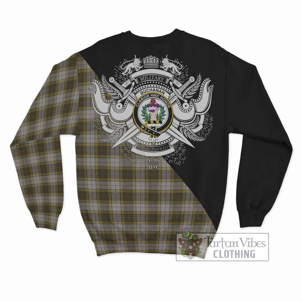 Buchanan Dress Tartan Sweatshirt with Family Crest and Military Logo Style