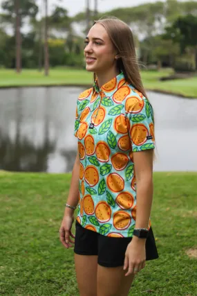 CA Ladies Funky Golf Shirt | Turquoise Oranges