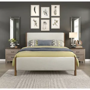 Caramel Oak Chenille King Platform Bed - Solid Wood, No Box Spring Needed