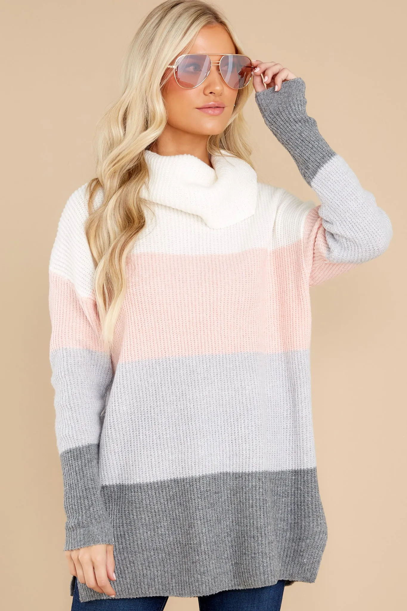 Caught Daydreaming Pink Multi Colorblock Sweater