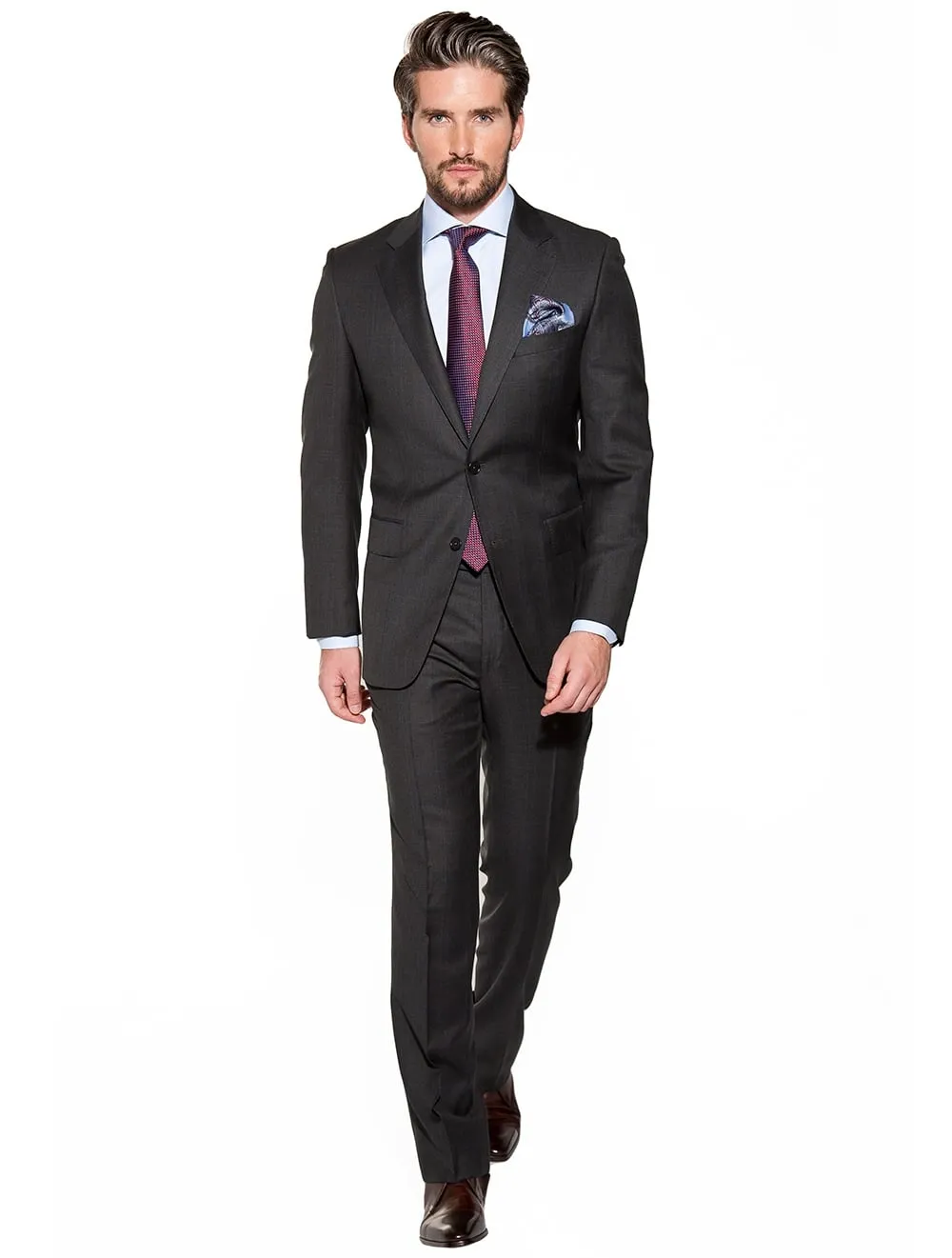 Charcoal With Blue Self Check Classic Fit Suit Charcoal