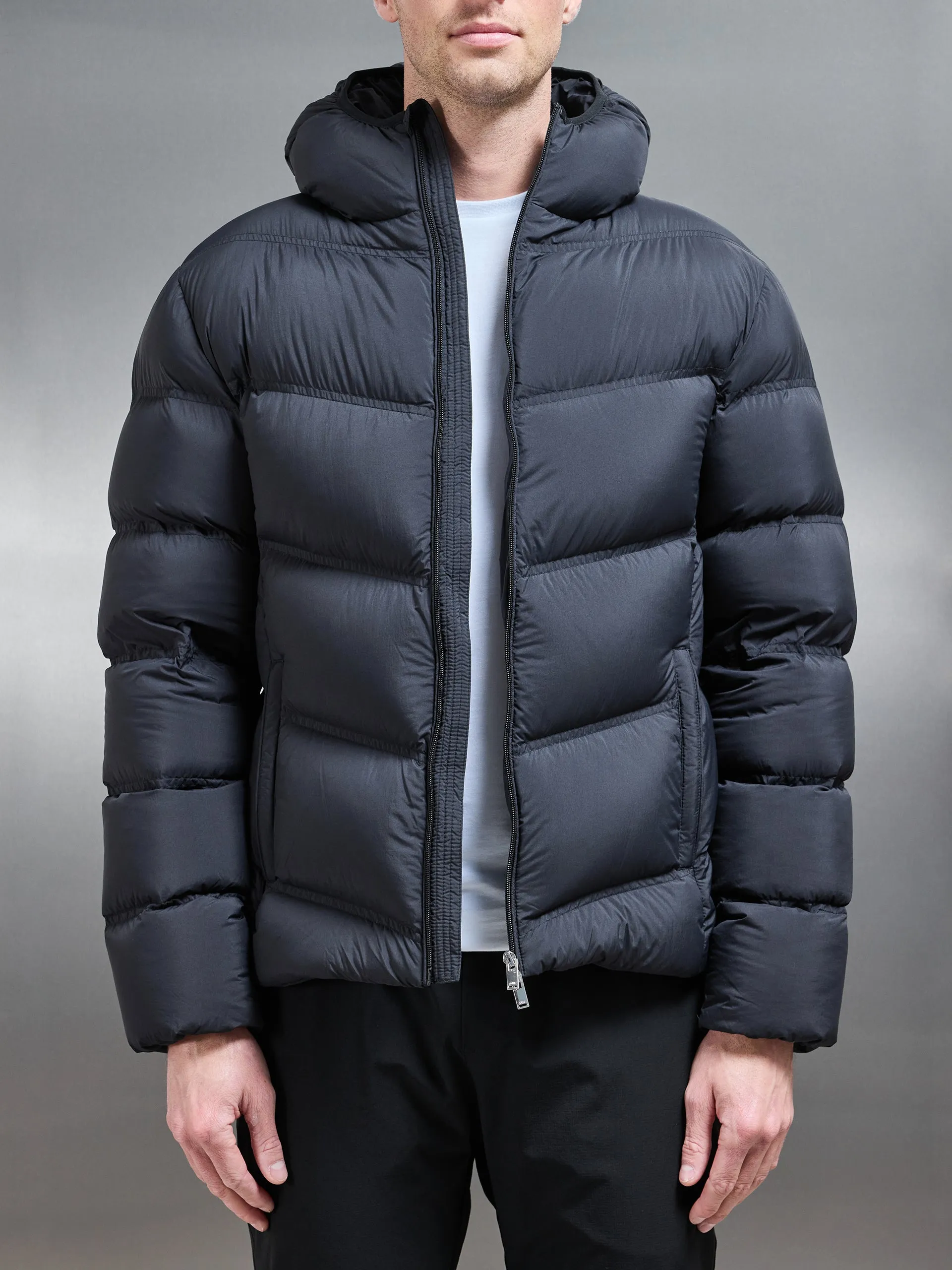 Chevron Puffer Jacket in Black