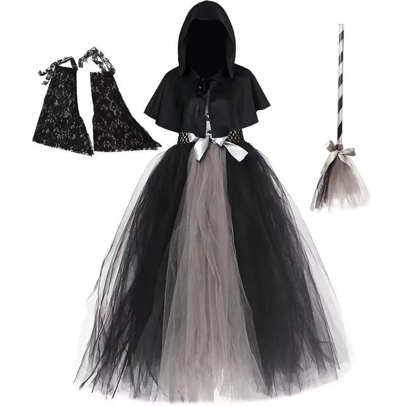 Children's school celebration performance costume black girl dress 2-10 years old Halloween party cosplay horror children's costume set