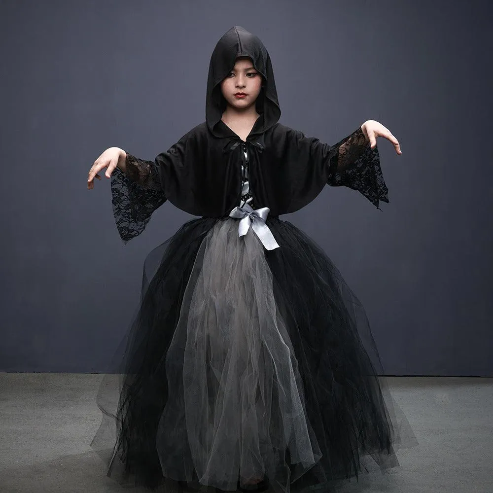 Children's school celebration performance costume black girl dress 2-10 years old Halloween party cosplay horror children's costume set