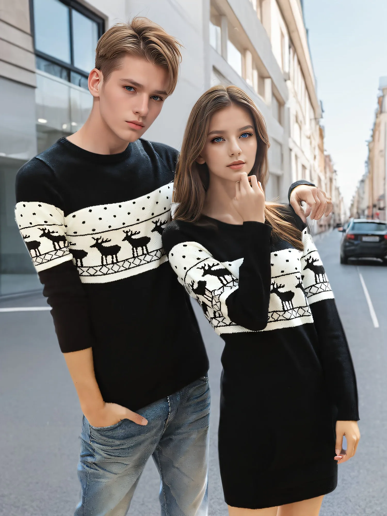 Christmas Reindeer Pattern Crew Neck Sweater, Casual Long Sleeve Sweater For Fall & Winter, Women's Clothing