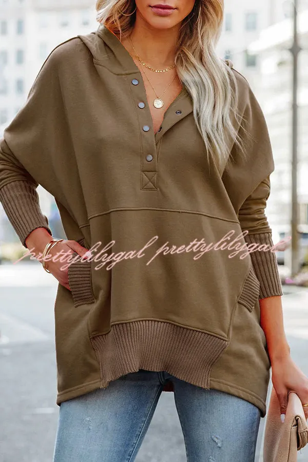 Coffee Perks Cotton Pocketed Henley Hoodie