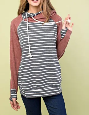 Colorblock Double Hood Hoodie Top