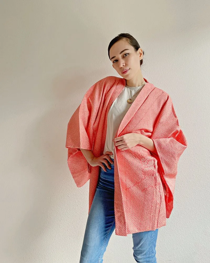 Coral Sunset Shibori Haori Kimono Jacket