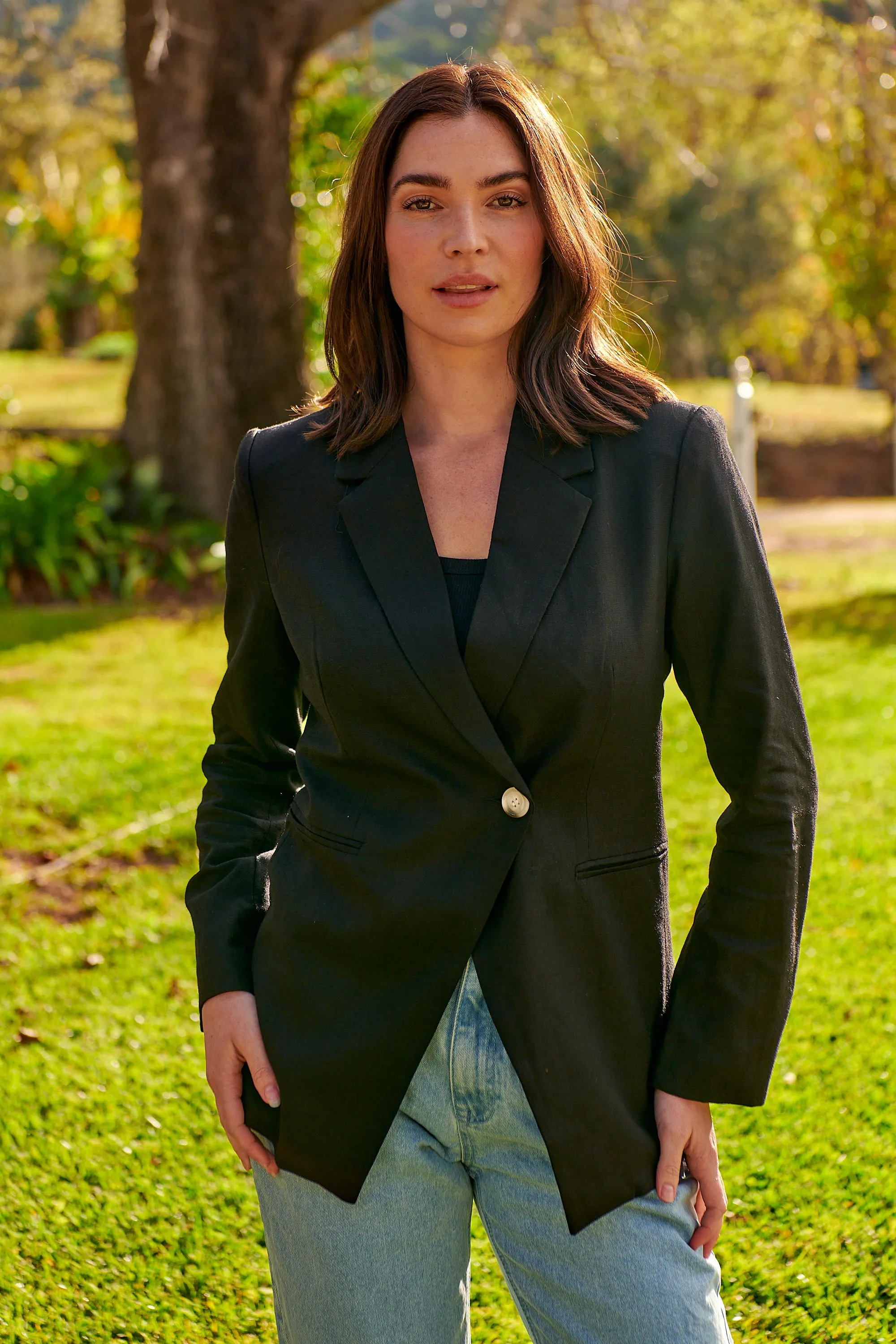 Crystal Black Linen Blazer