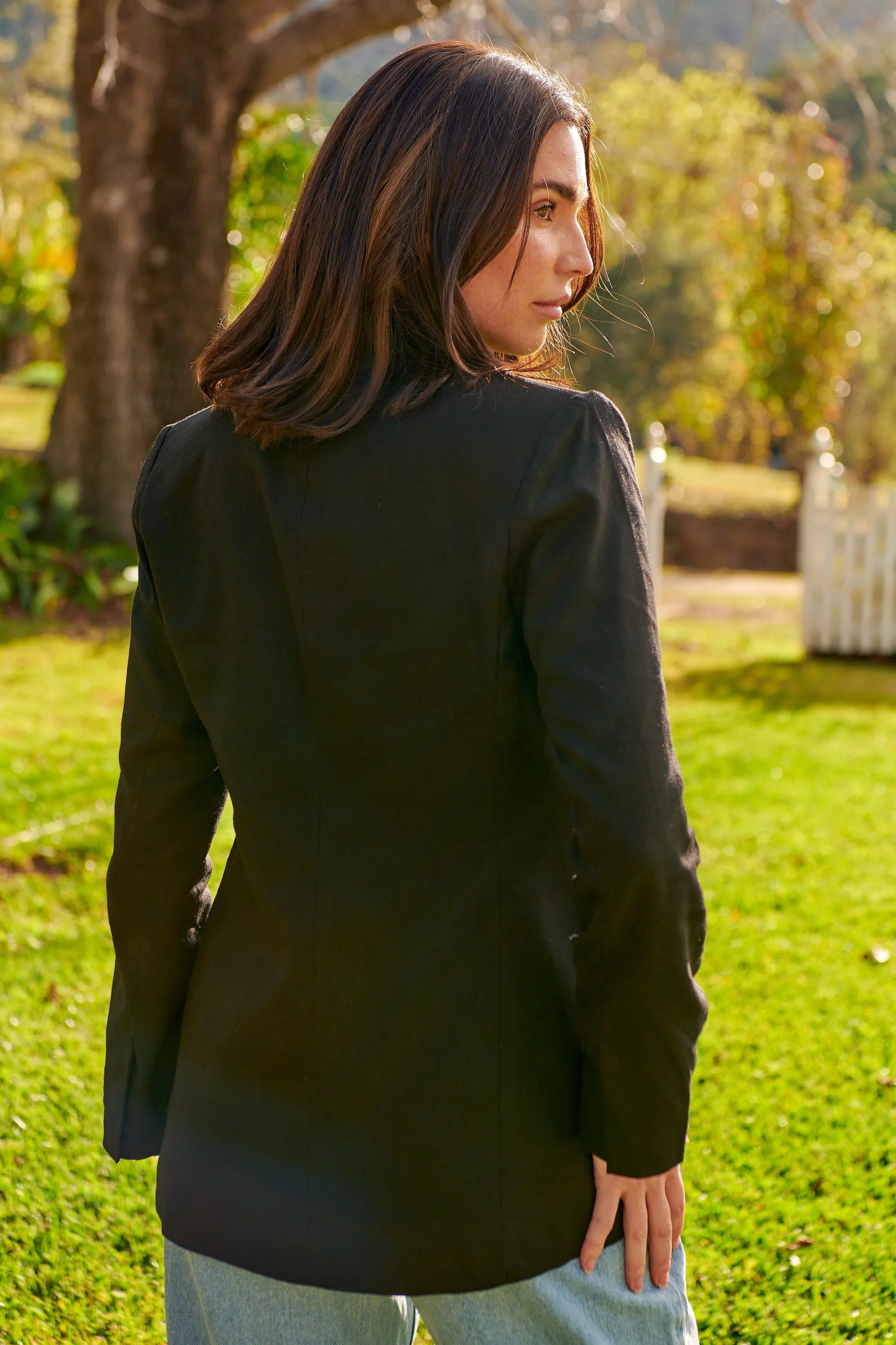 Crystal Black Linen Blazer