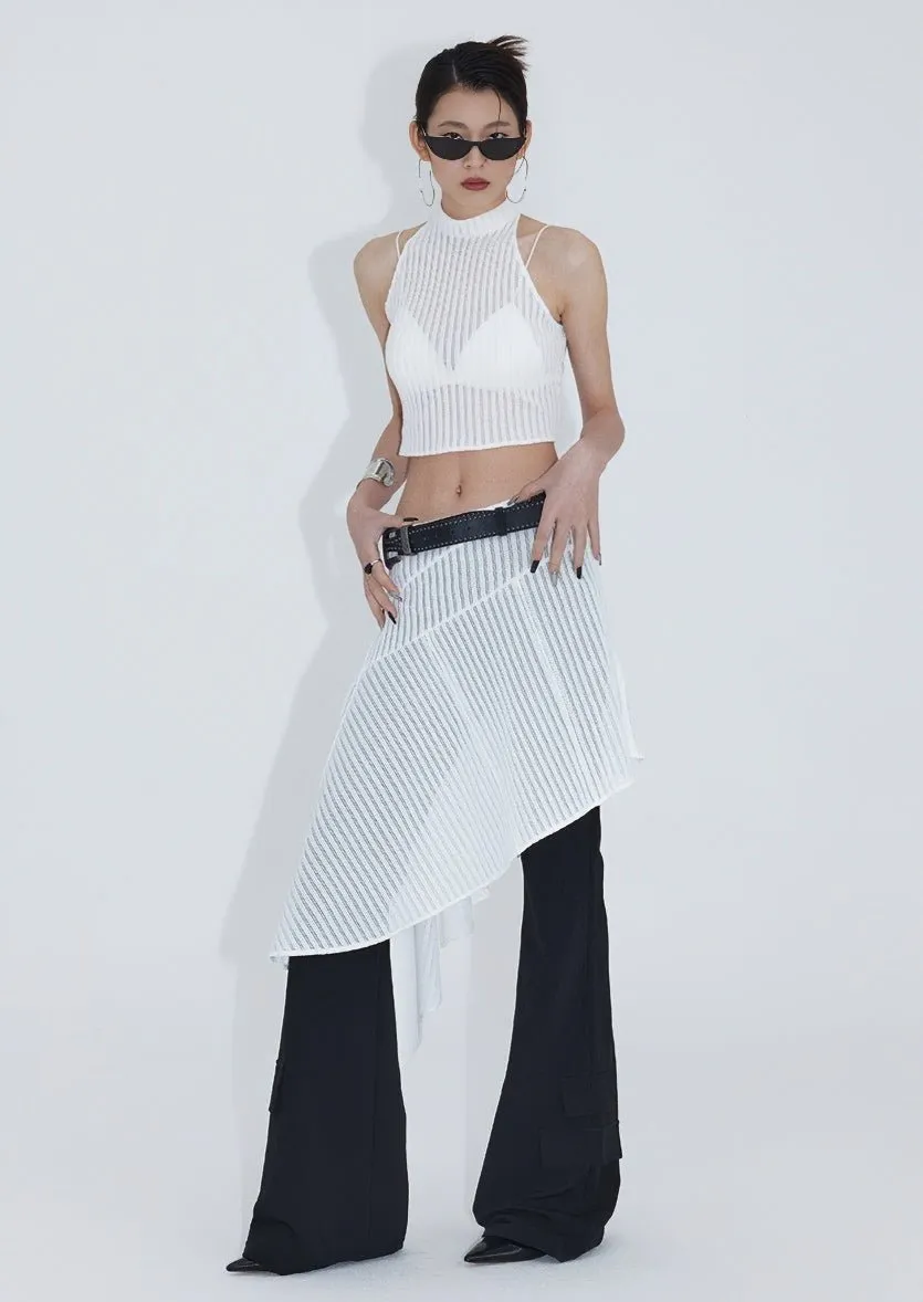 CUTOUT SHEER IRREGULAR LAYERED SKIRT