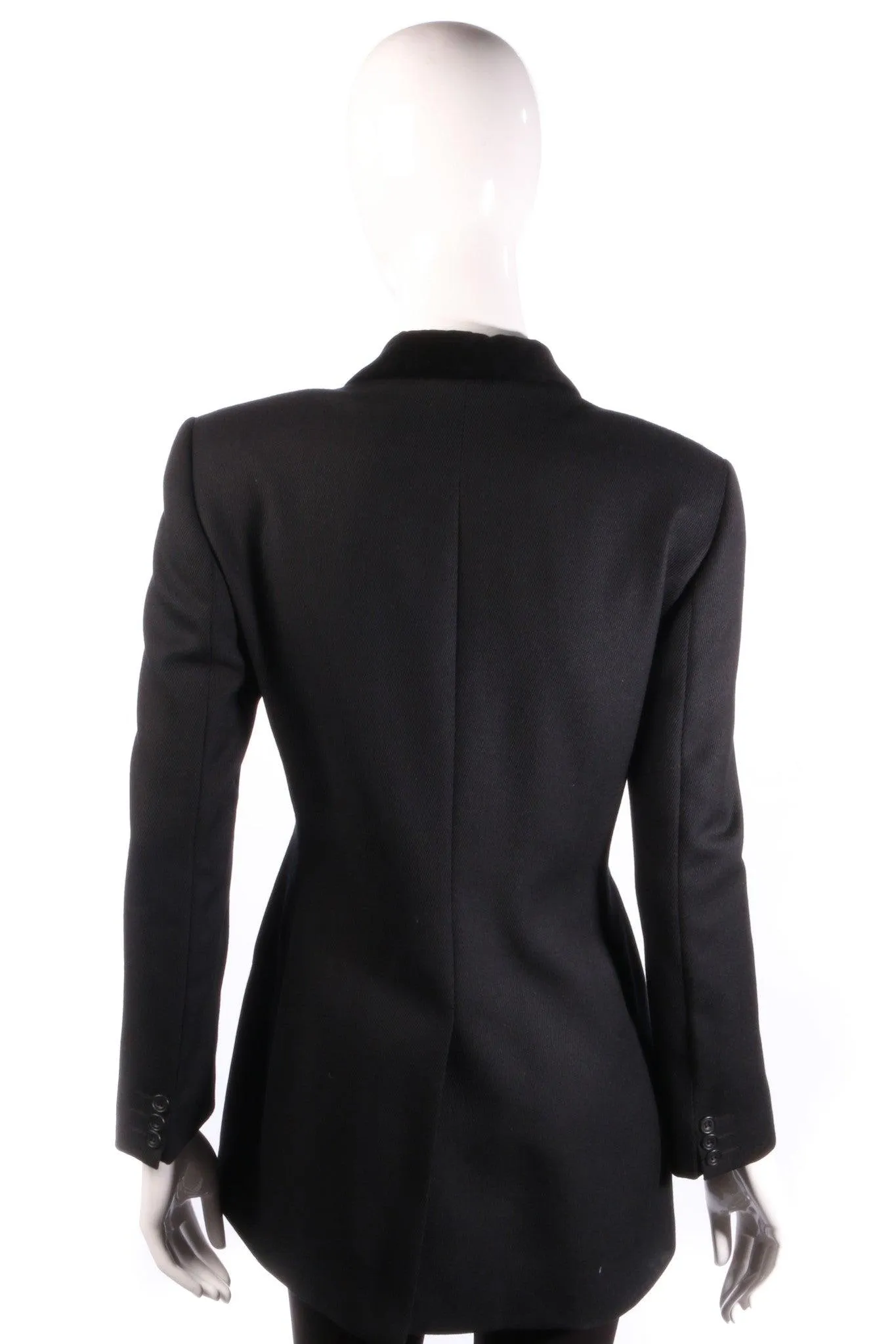 DAKS Long Single Breasted Blazer Wool with Velvet Collar Black UK Size 10