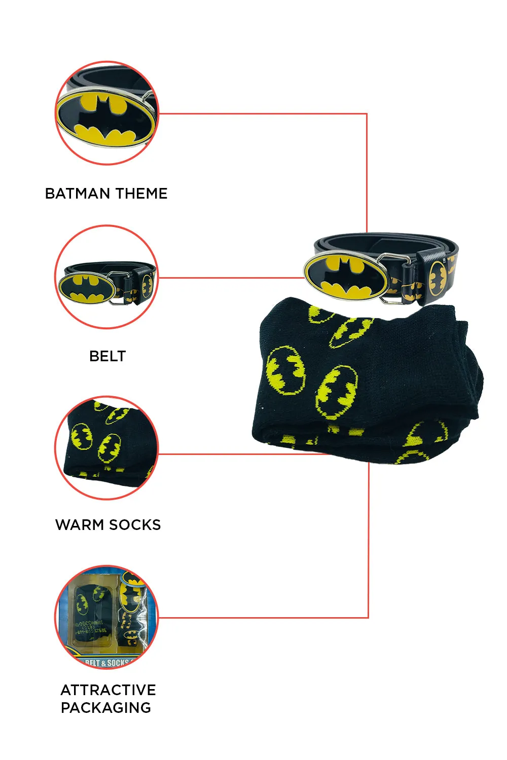 DC Batman Belt & Sock Set 7-12yrs