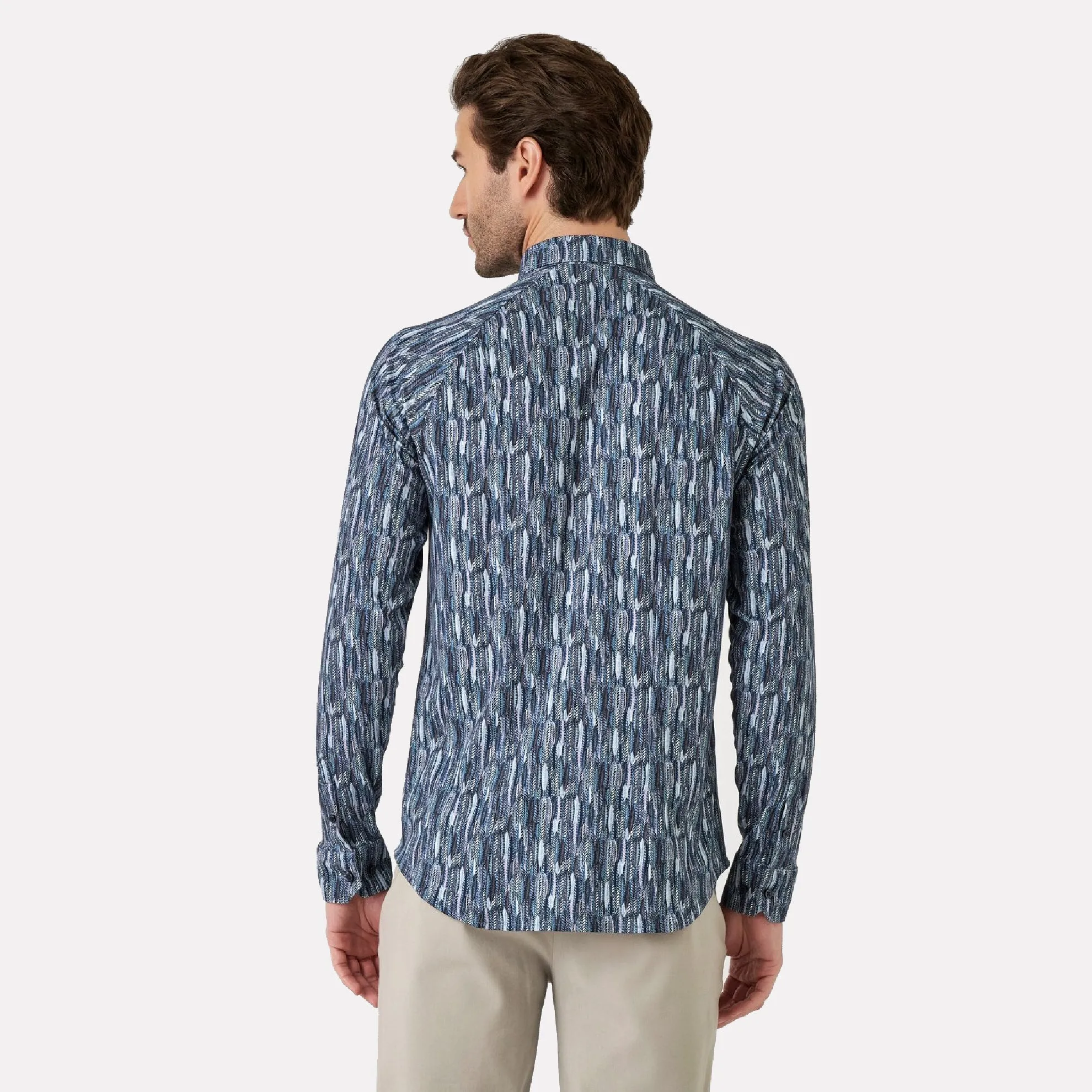 Desoto Long Sleeve Feather Print Shirt / Royal Blue Mix