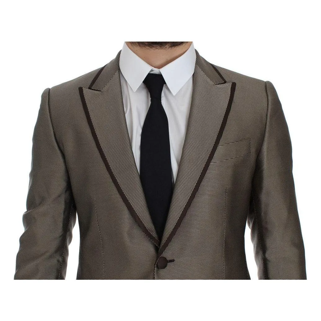 Dolce & Gabbana Elegant Brown Silk Two-Button Slim Blazer