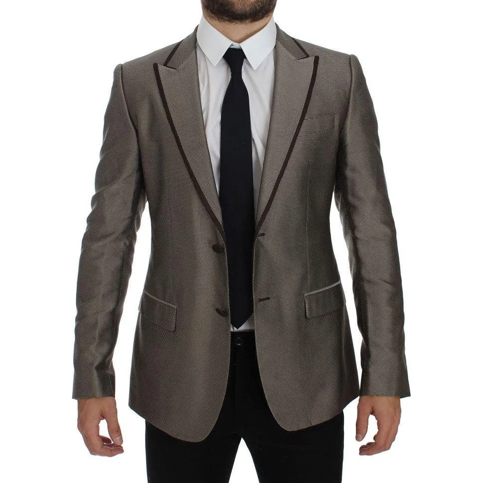 Dolce & Gabbana Elegant Brown Silk Two-Button Slim Blazer