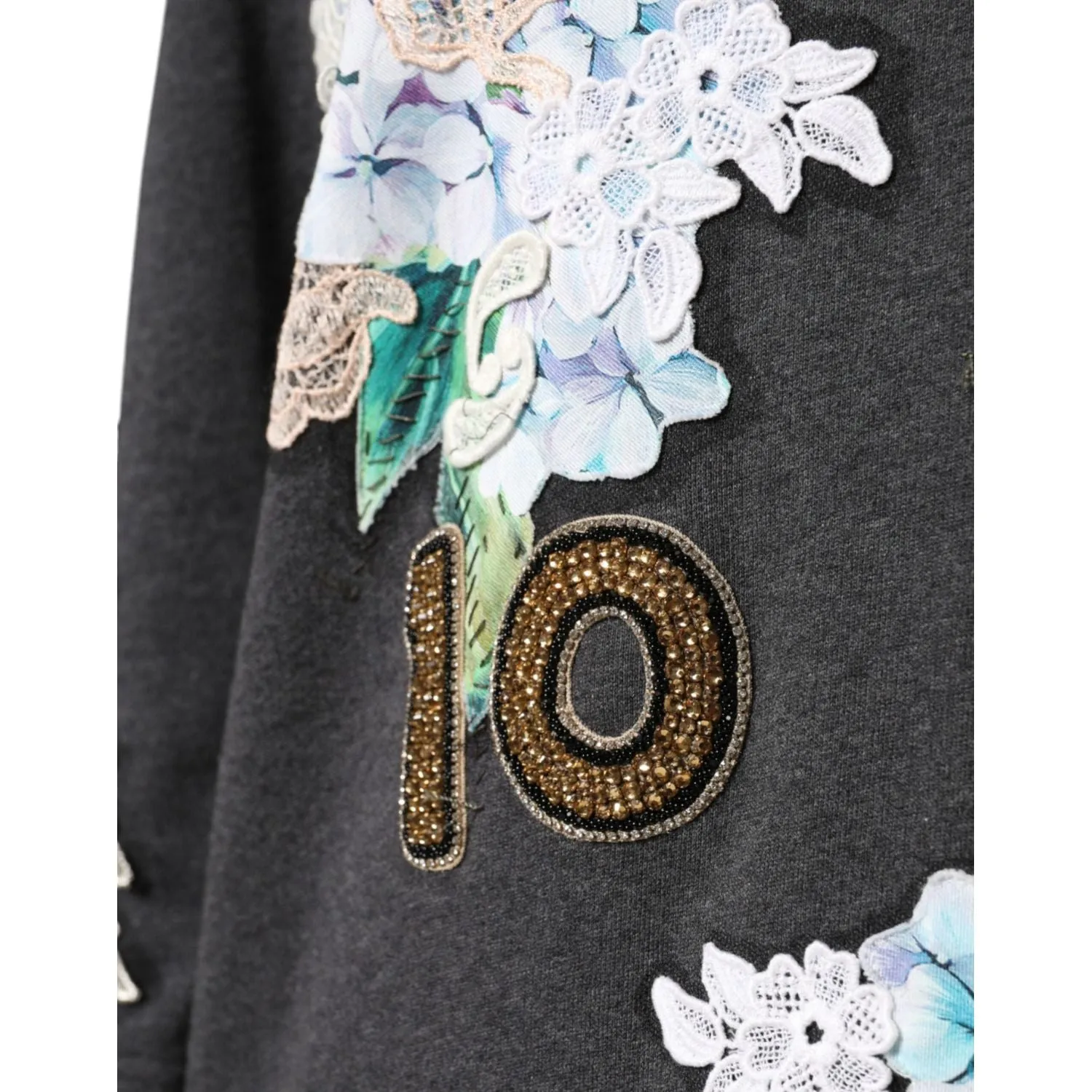 Dolce & Gabbana Gray Hydrangea CollegeStudded Floral Sweater