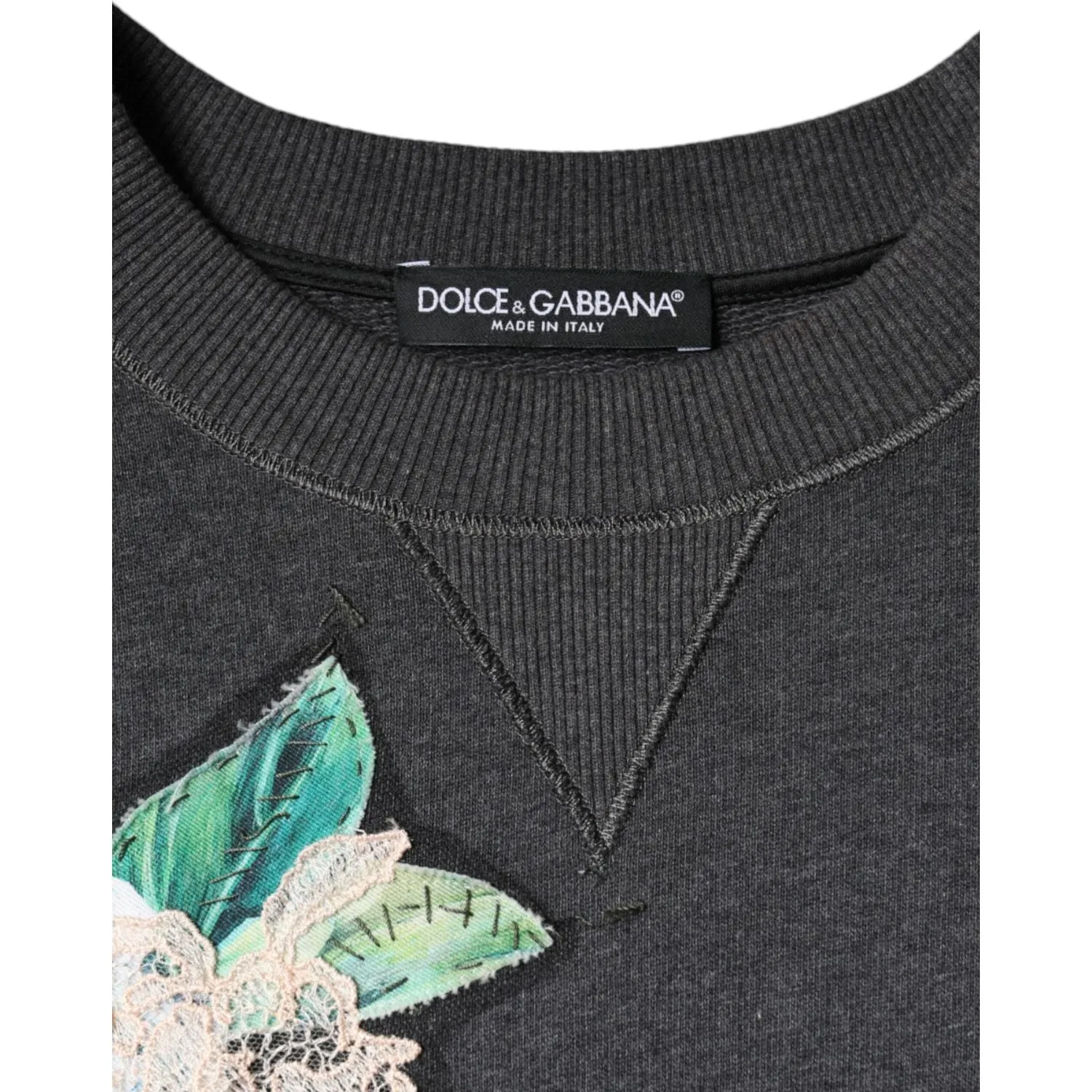 Dolce & Gabbana Gray Hydrangea CollegeStudded Floral Sweater