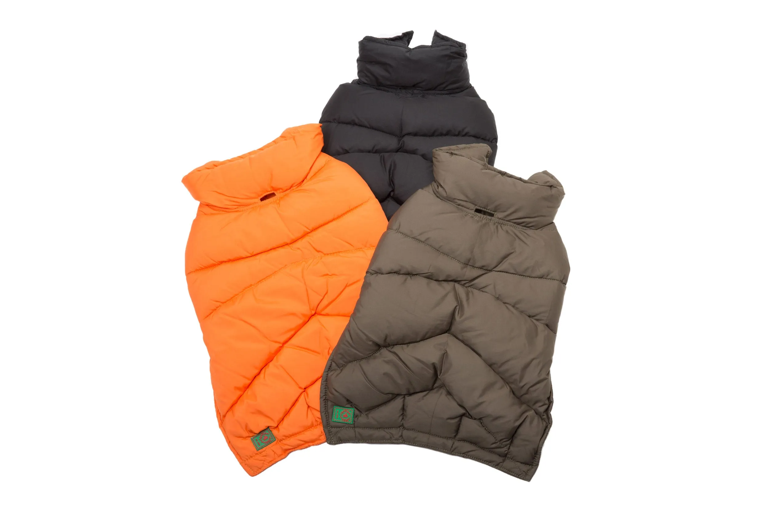 Down Puffer Coat Orange, Loden & Black