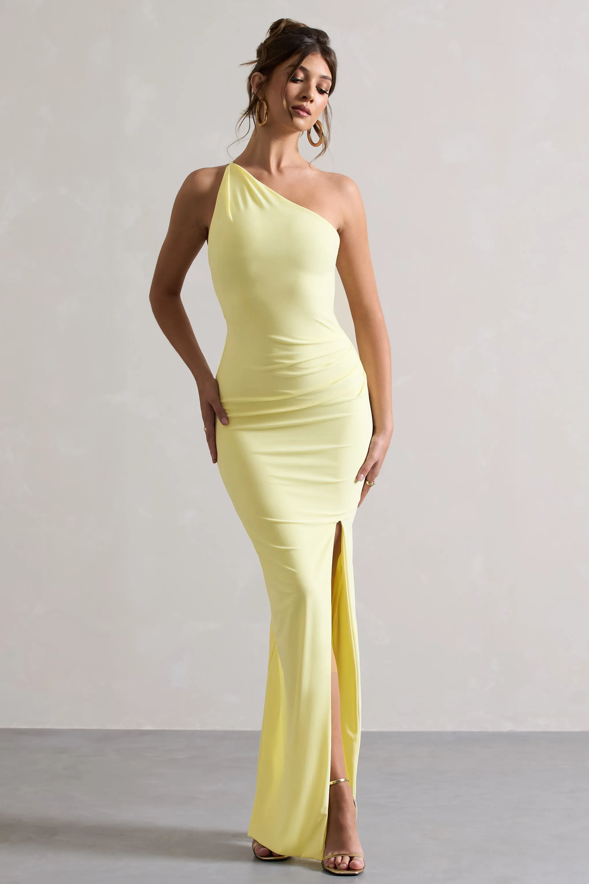 Dressing Up | Lemon One Shoulder Maxi Dress With Open Back Detail