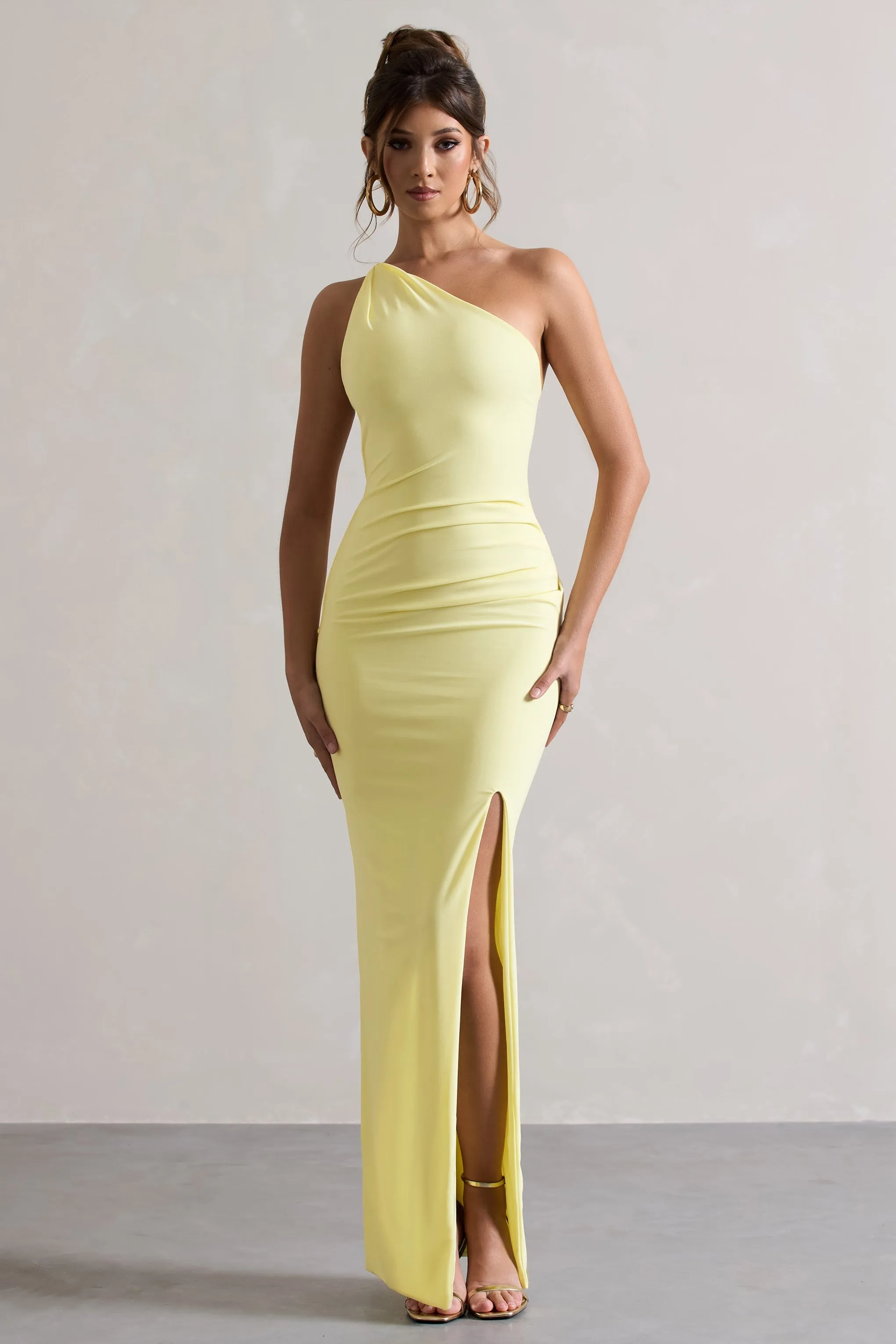 Dressing Up | Lemon One Shoulder Maxi Dress With Open Back Detail