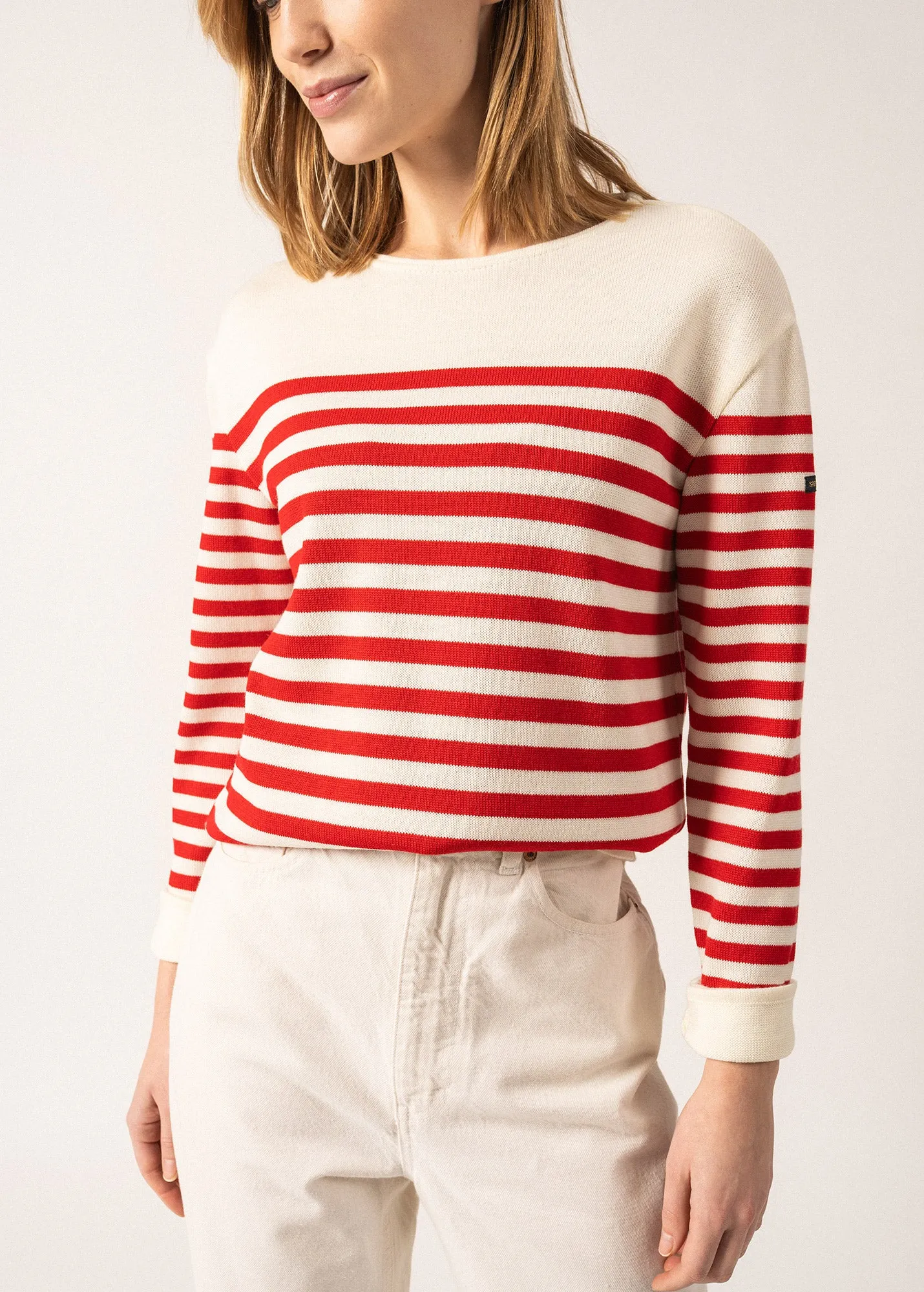 ECRINS - Striped Sweater in Soft Wool for Women (IVORY / RED)