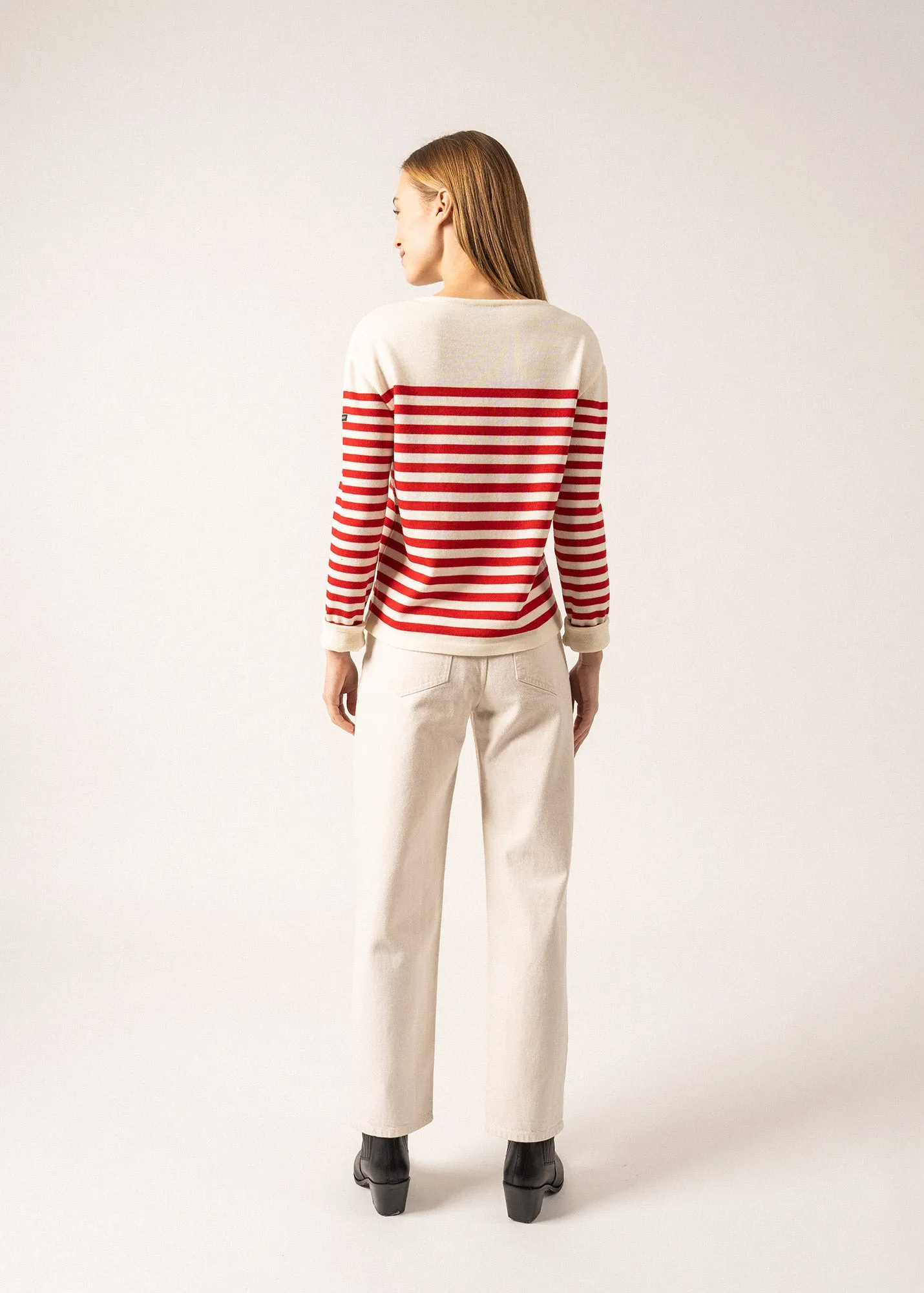 ECRINS - Striped Sweater in Soft Wool for Women (IVORY / RED)