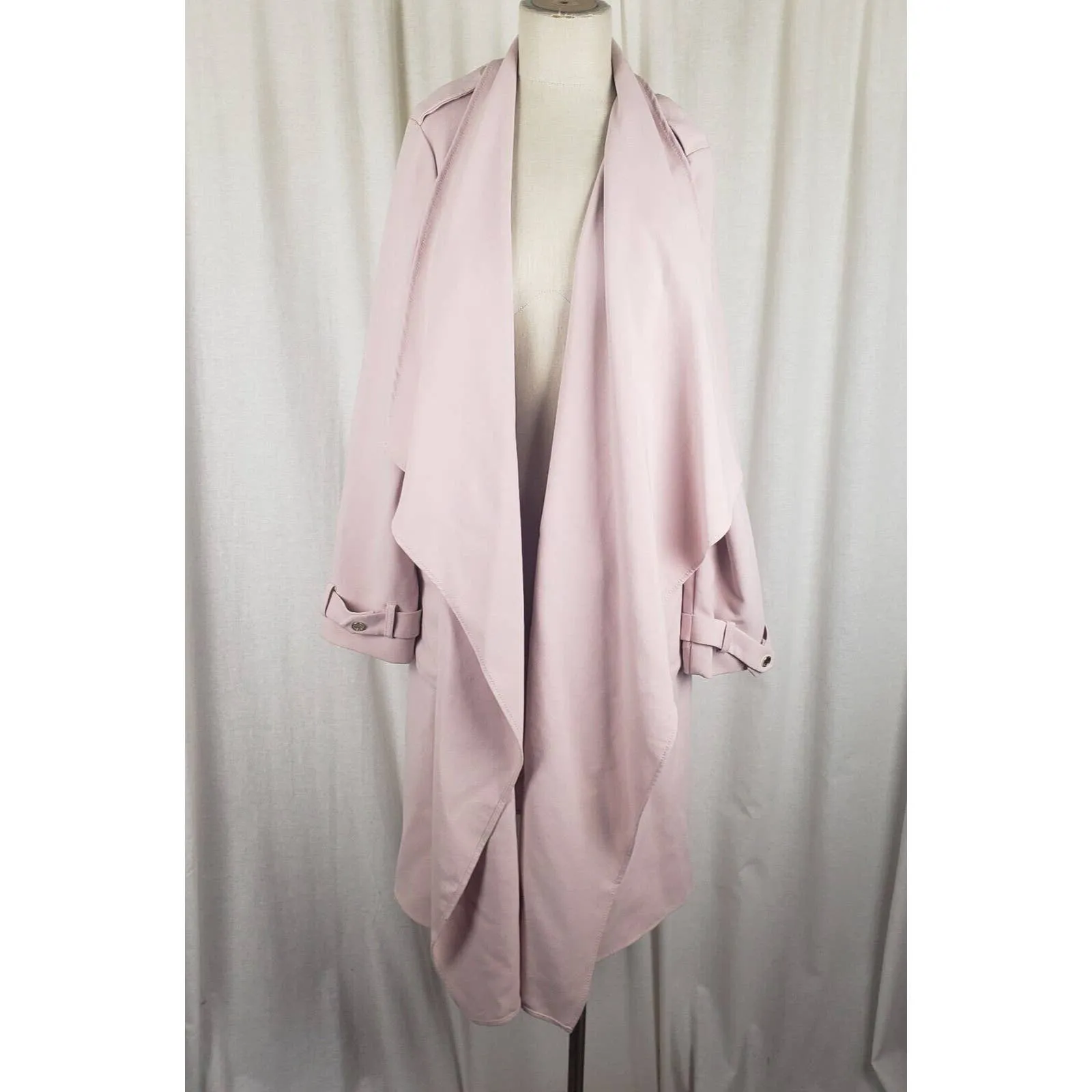 Eliza J Stretch Shawl Collar Draped Ruffled Swing Wrap Coat Womens L Blush Pink