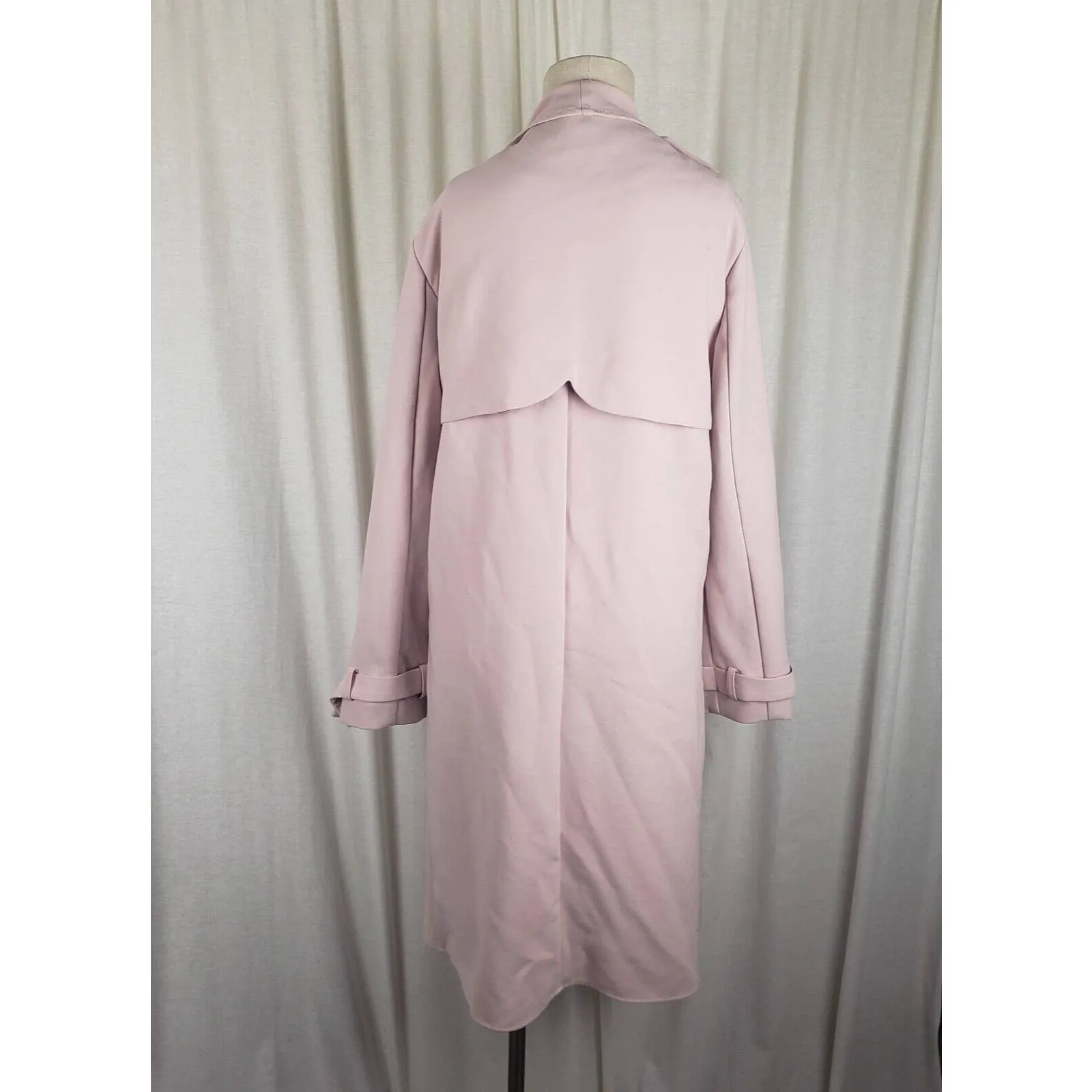 Eliza J Stretch Shawl Collar Draped Ruffled Swing Wrap Coat Womens L Blush Pink