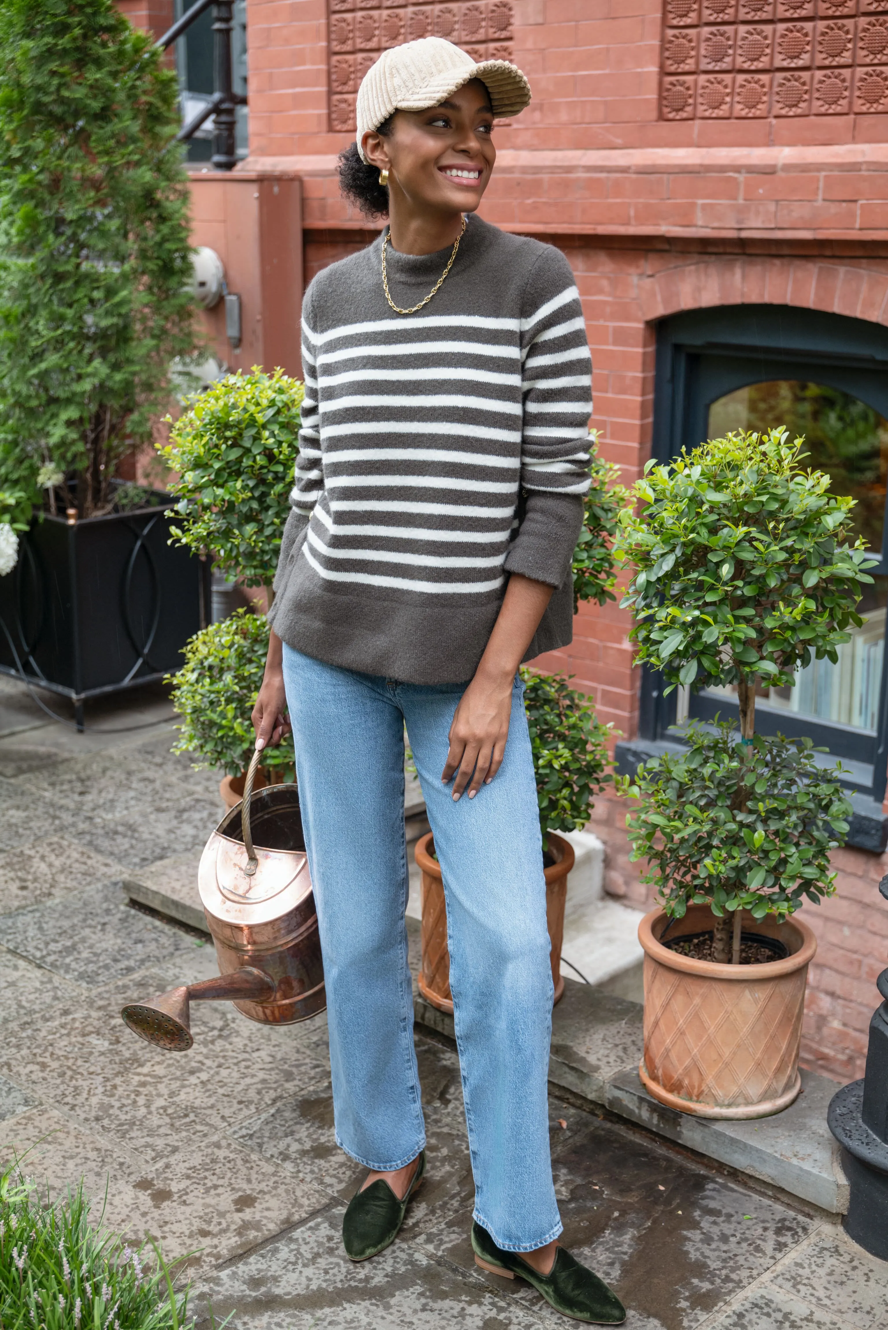 Evergreen and Ivory Stripe Bonnie Sweater