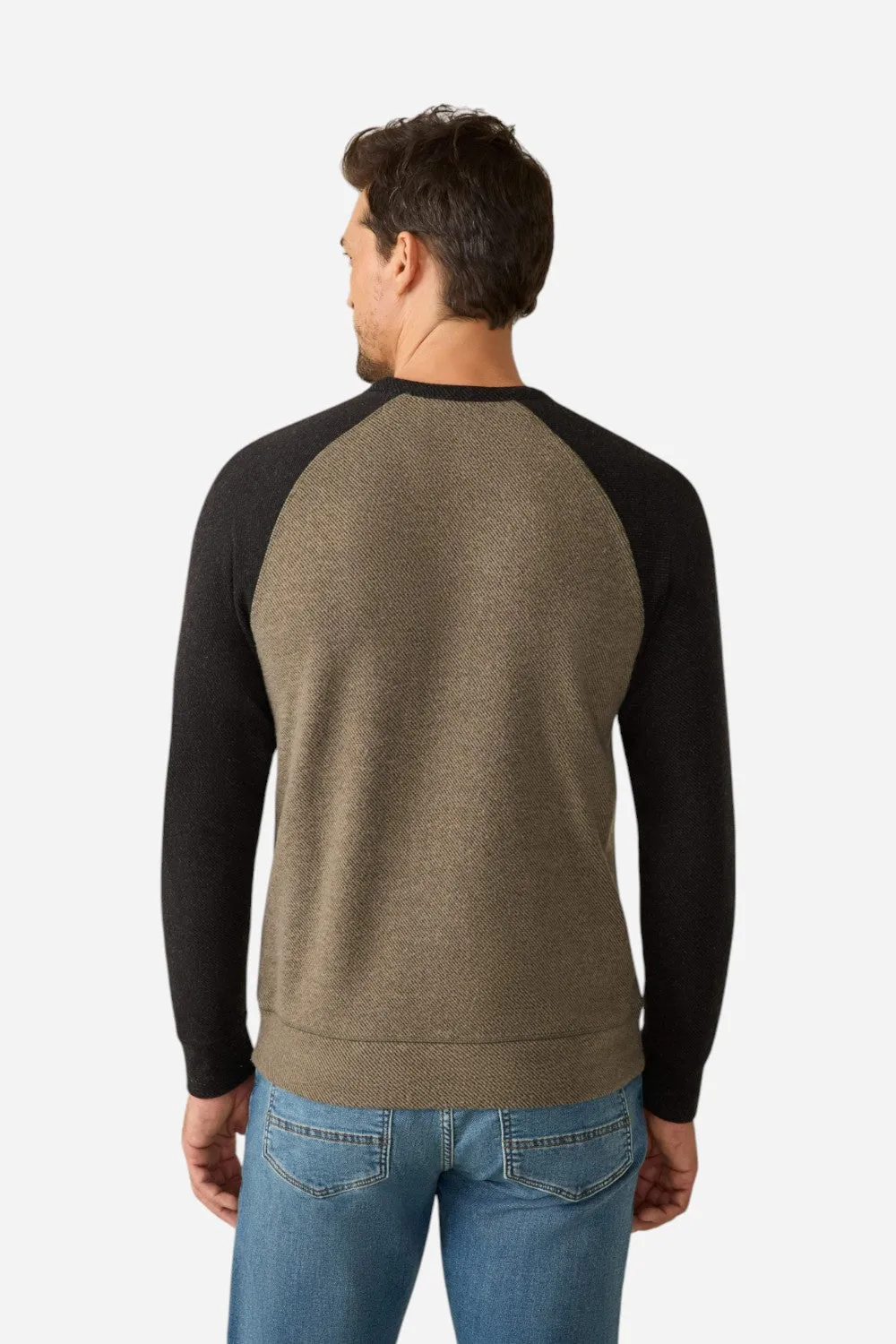 Faherty Legend Baseball Sweater Crew in Mossy Charcoal