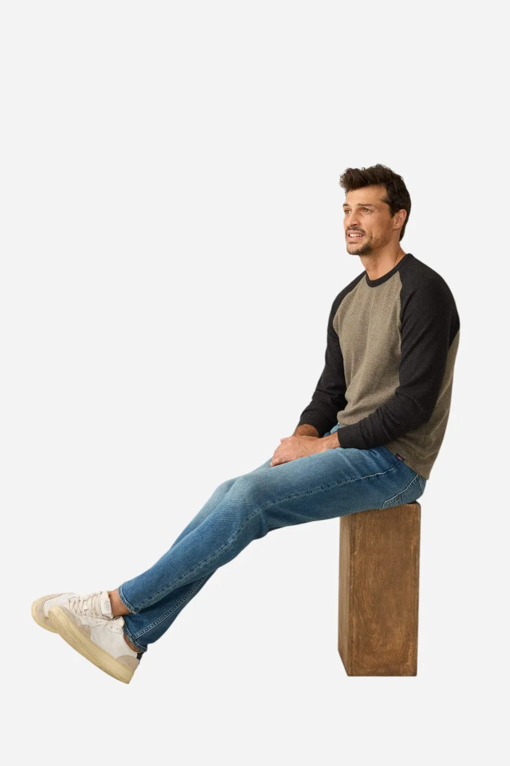 Faherty Legend Baseball Sweater Crew in Mossy Charcoal