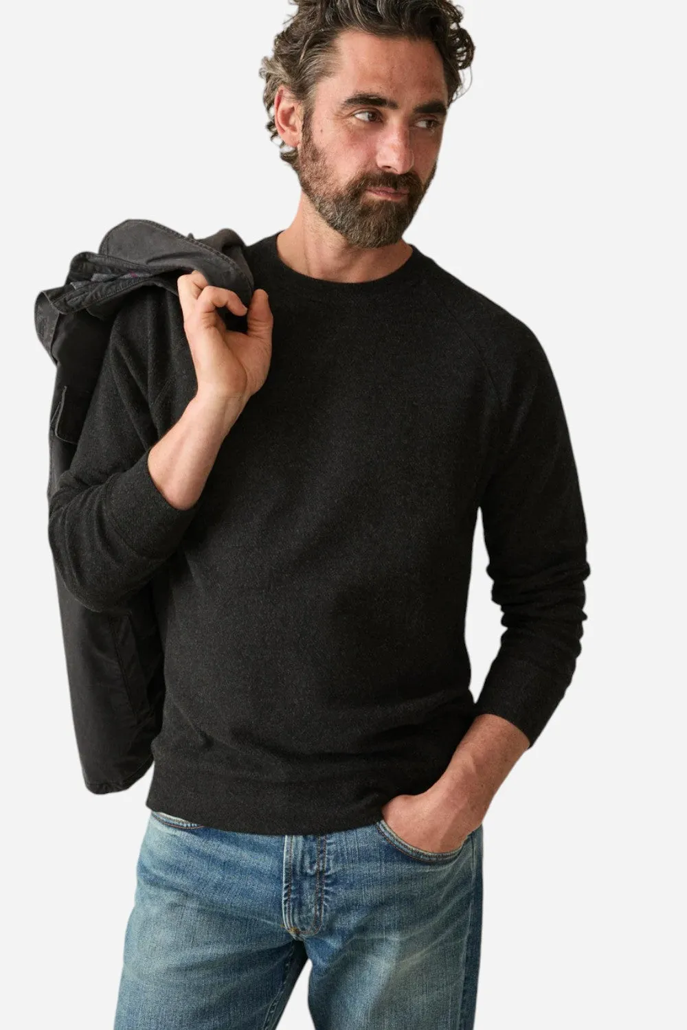 Faherty Legend Sweater Crew Heather Black Twill